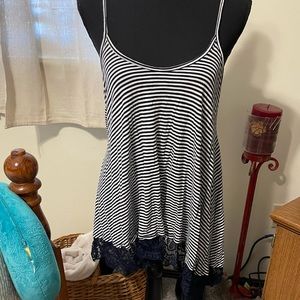 Long stripe tank with lace